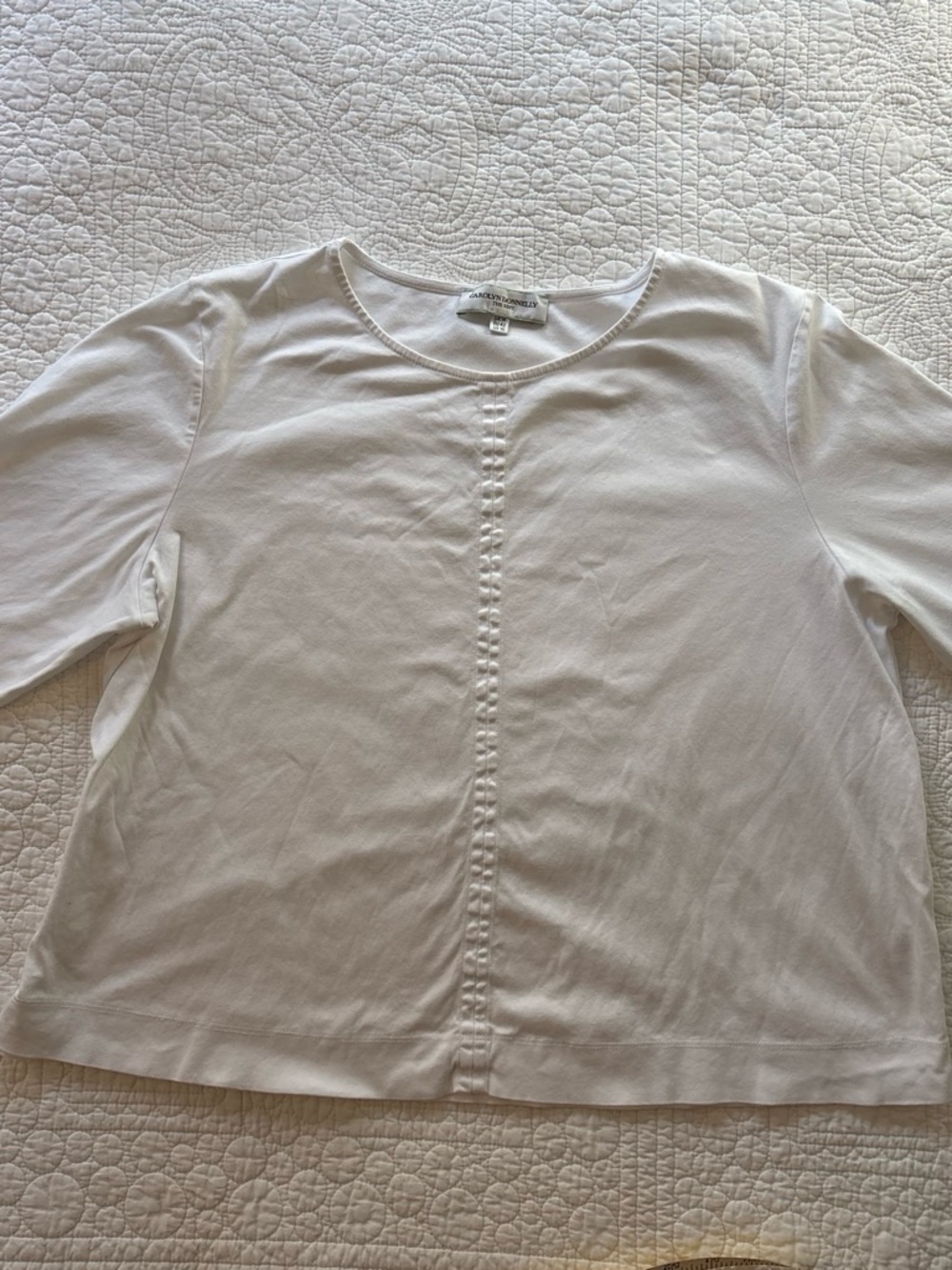 Carolyn Donnelly White 3/4 Sleeve Button-Trim Tee